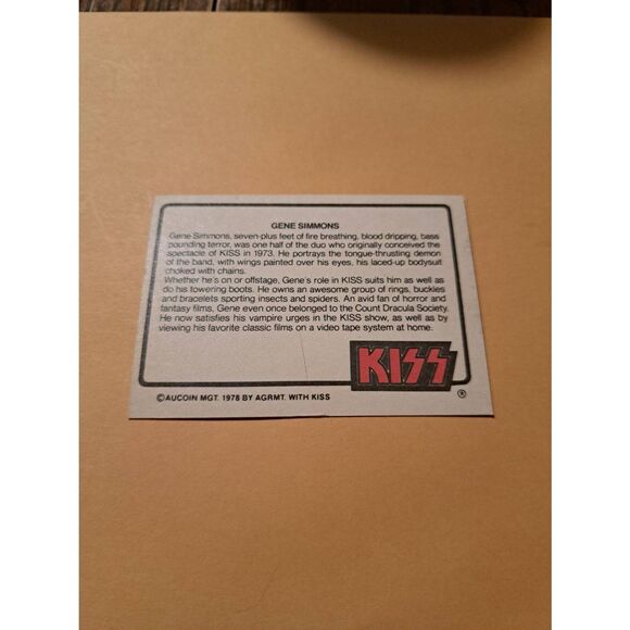 Vintage 1978 Aucoin Management AGRMT KISS Trading Card No 50 Collectible Rock - Picture 2 of 2